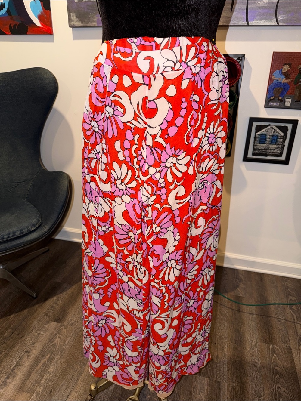 Trina Turk Red Floral Wide-Leg Jumpsuit Pants